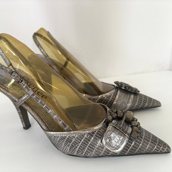 J. Renée Karissa Metallic Croc-Embossed Slingback Heels w/ Jeweled Buckle – Sz 6 - Picture 1 of 6